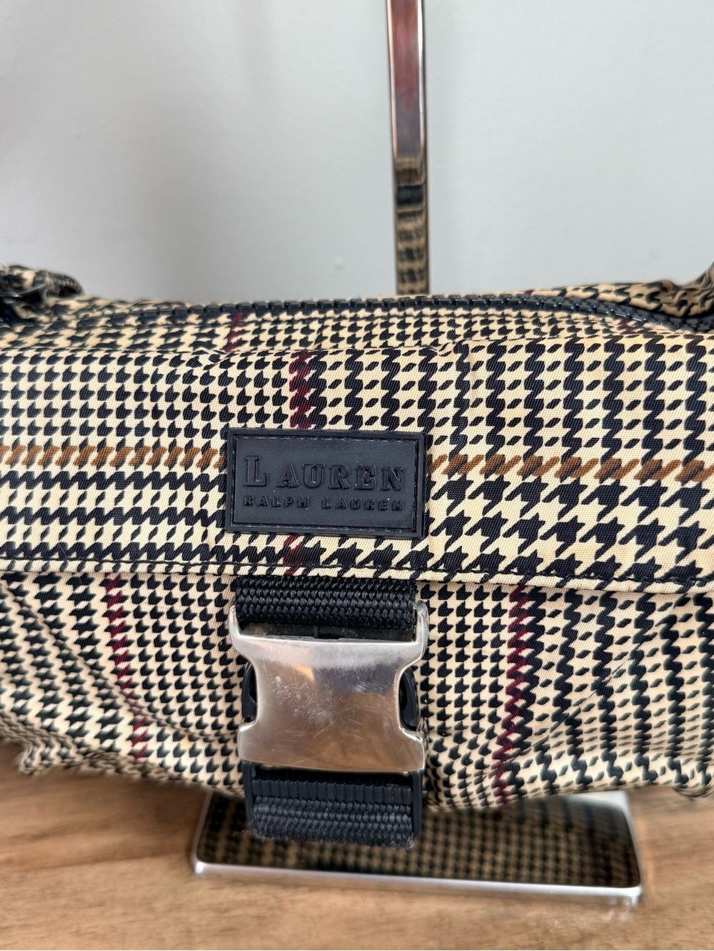 Lauren Ralph Lauren Plaid Canvas Belt Bag in Black, Cream and Brown
